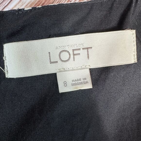 Ann Taylor LOFT Shift Dress Sz 8 100% Linen Black Tan Red Sleeveless Lined Midi - Picture 7 of 9